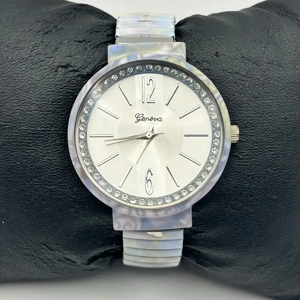 Geneva Pastel Iridescent Watch with Crystal-accented Bezel Working New Battery